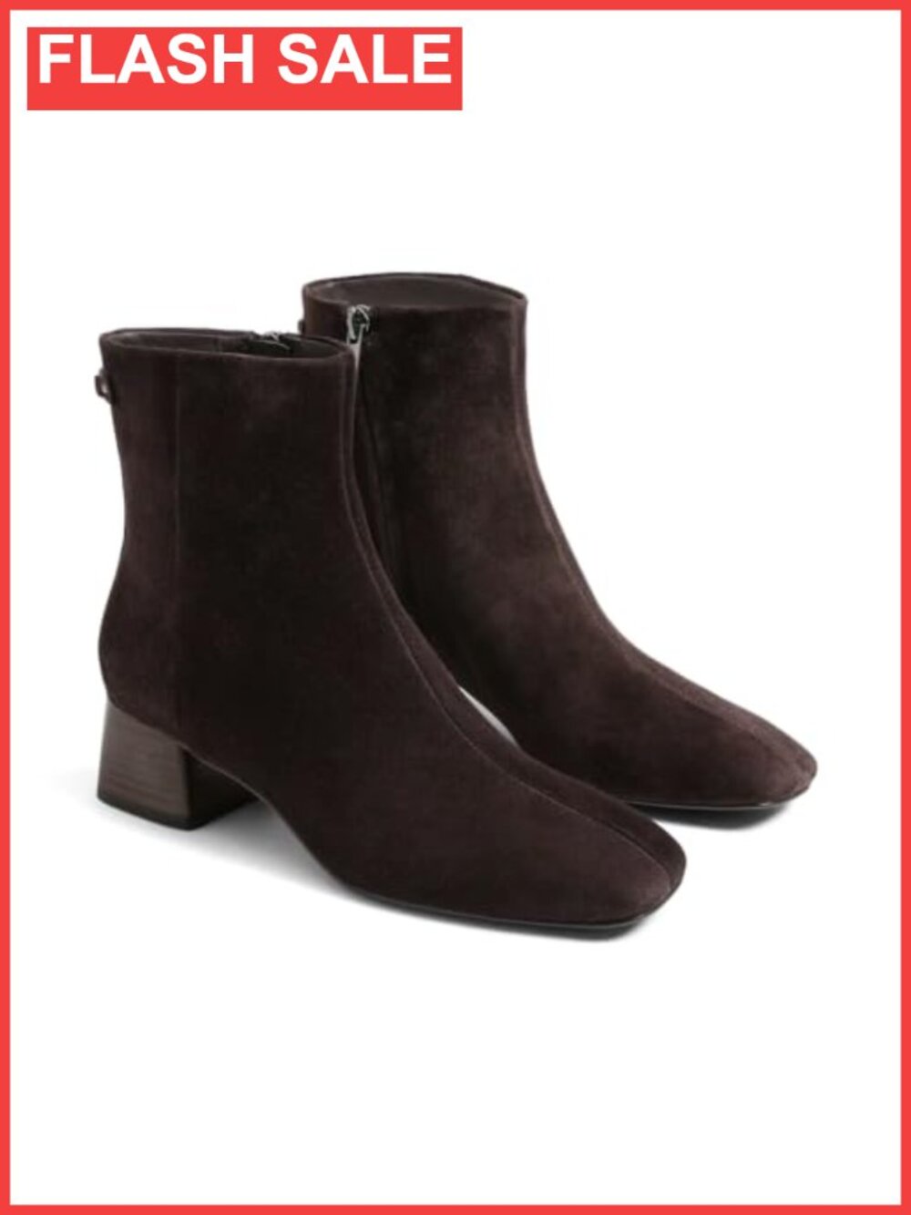 Womens Suede Ankle Boots Square Toe Chunky Low Heel Side Zip Fall Booties